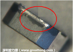 使用錫(Sn)鍍層的電源電感器(Power Inductors)，經(jīng)過推力測(cè)試后，其焊點(diǎn)還保留在零件的端點(diǎn)上，所以推力比較高。