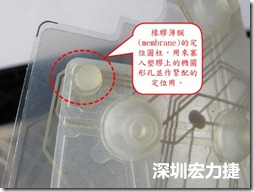 橡膠薄膜(membrane)的定位圓柱，可以用來塞入塑膠上的橢圓形孔洞，最為緊配的定位之用。